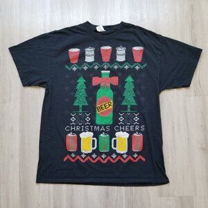 Christmas T-Shirt Men's XL Black Beer Graphic Print Short Sleeve Dec.25th Cotton